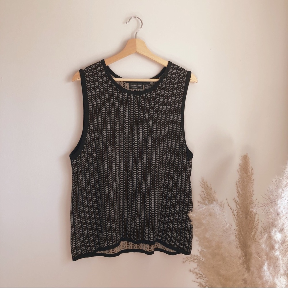 Liz Clairborne Black 90’s Style Vintage Black Patterned Sweatervest Size L
